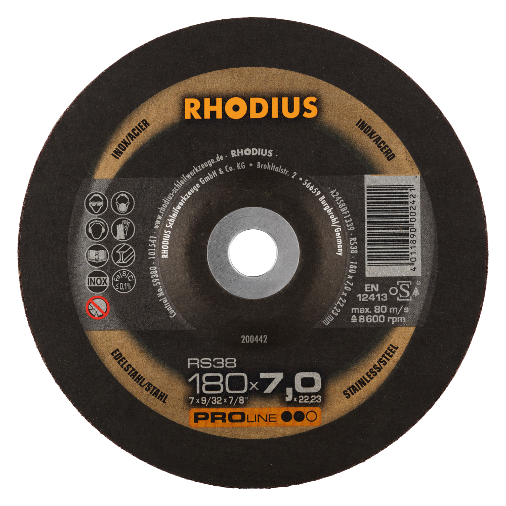 10x Rhodius Schruppscheibe RS38 180 x 7,0 x 22,23