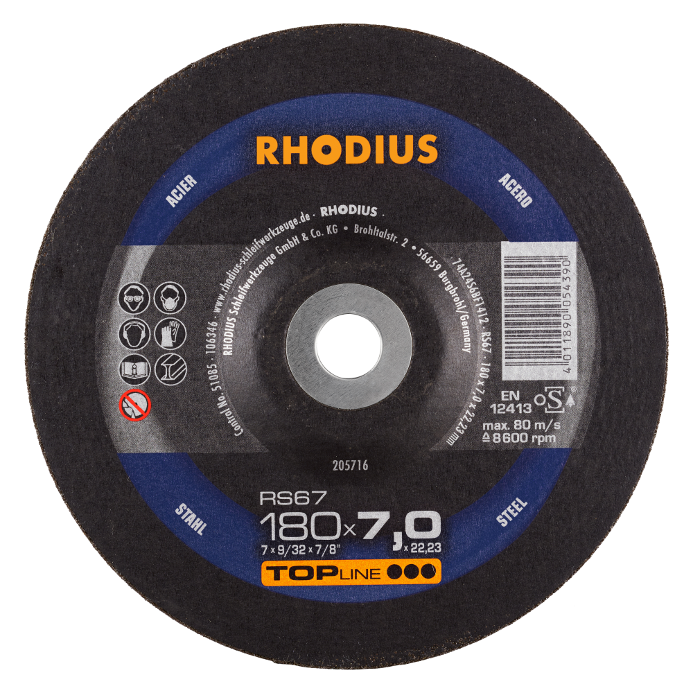 10x Rhodius Schruppscheibe RS67 180 x 7,0 x 22,23