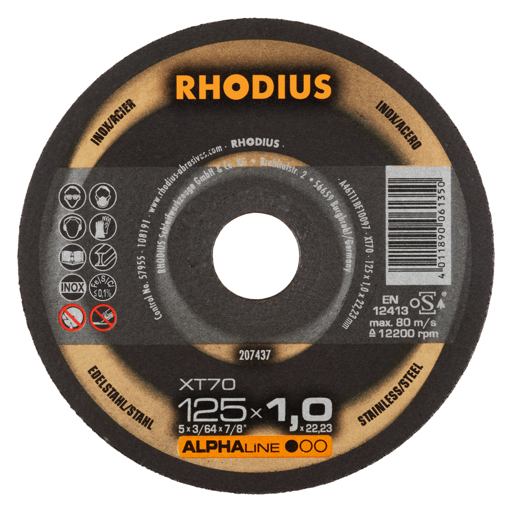 100x Rhodius Extradünne Trennscheibe XT70 125 x 1,0 x 22,23